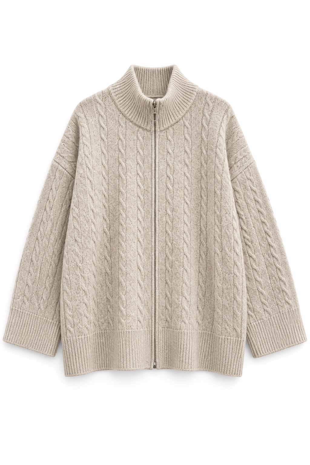 Zopfstrickjacke mit Reißverschluss