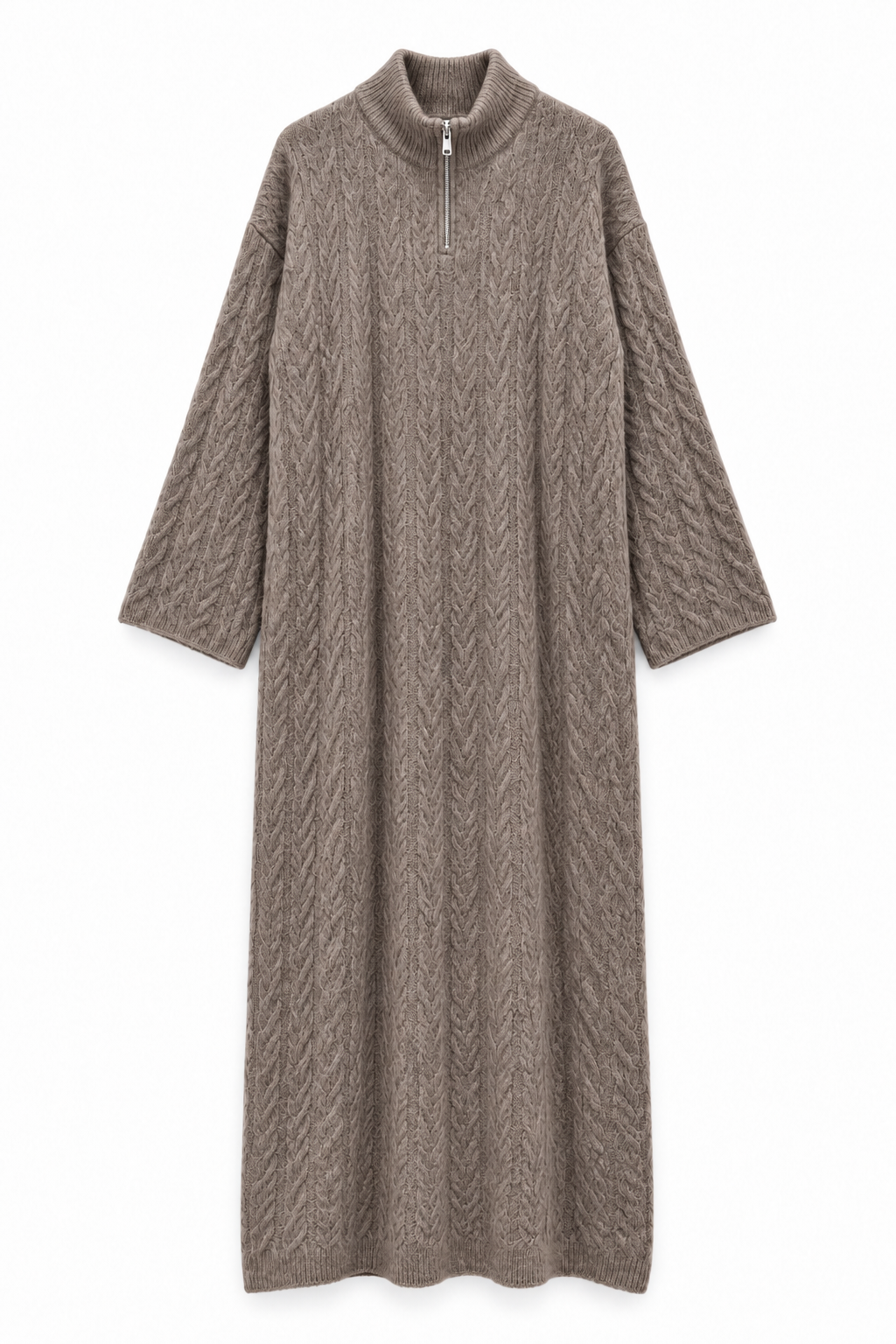 Zopfstrick-Maxikleid mit Reißverschluss
