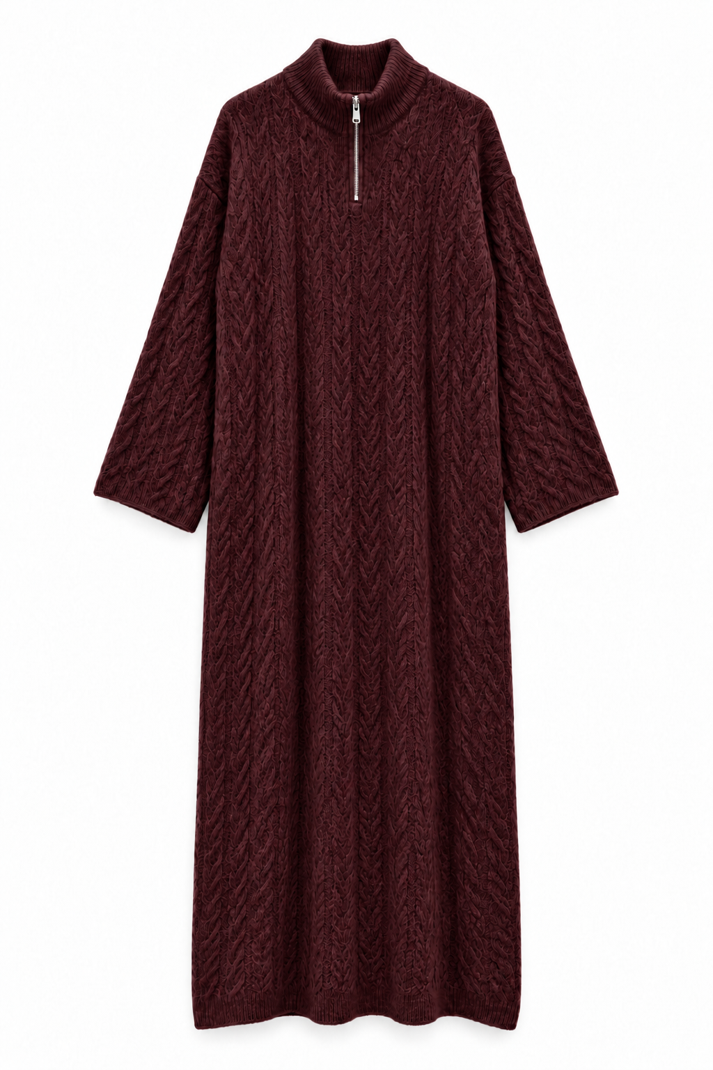 Zopfstrick-Maxikleid mit Reißverschluss