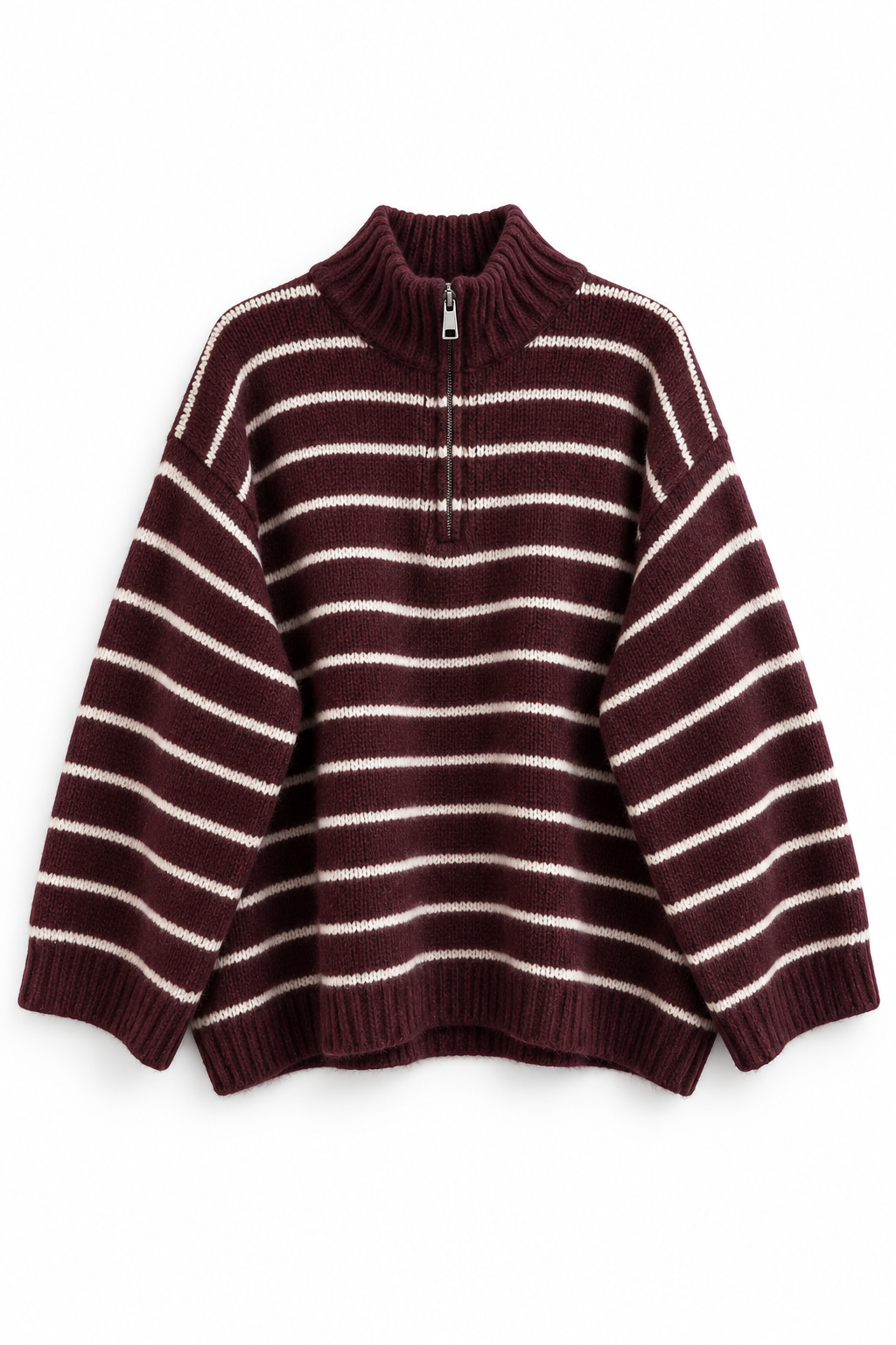 Oversize Streifenpullover mit Reißverschluss