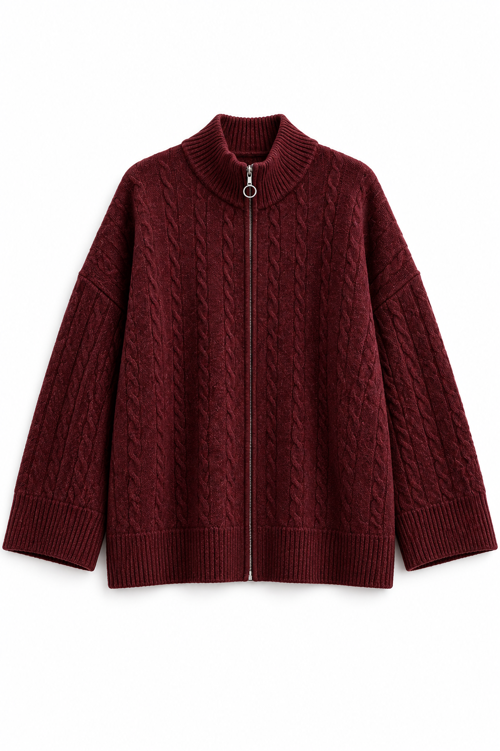 Zopfstrickjacke mit Reißverschluss
