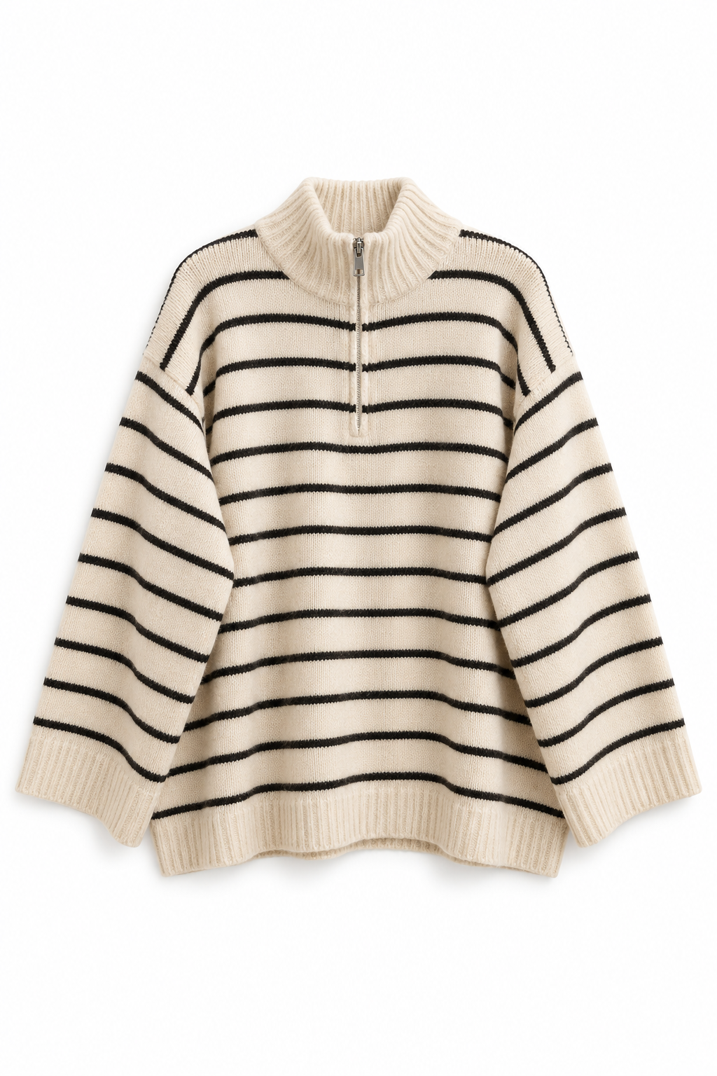 Oversize Streifenpullover mit Reißverschluss