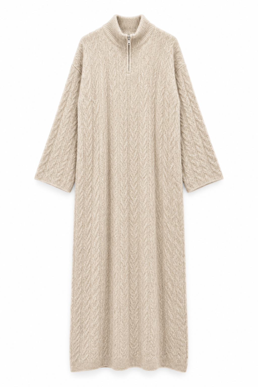 Zopfstrick-Maxikleid mit Reißverschluss