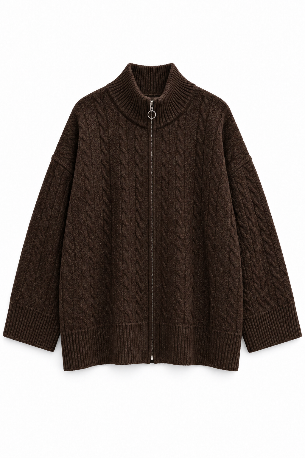 Zopfstrickjacke mit Reißverschluss
