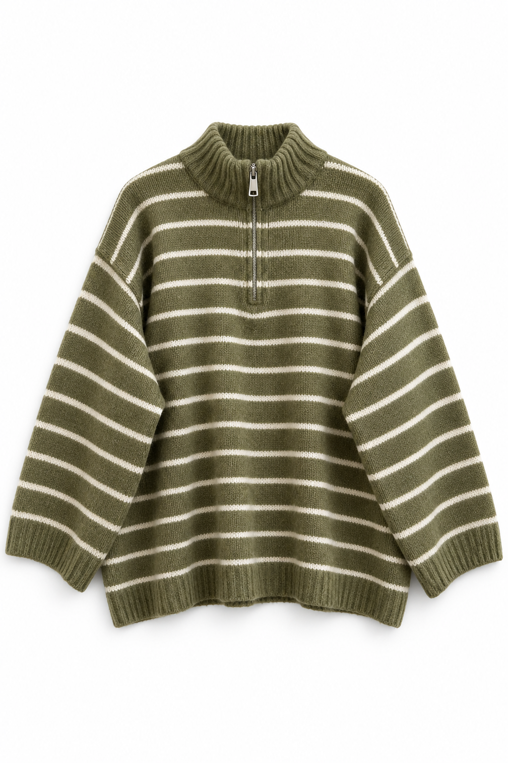 Oversize Streifenpullover mit Reißverschluss