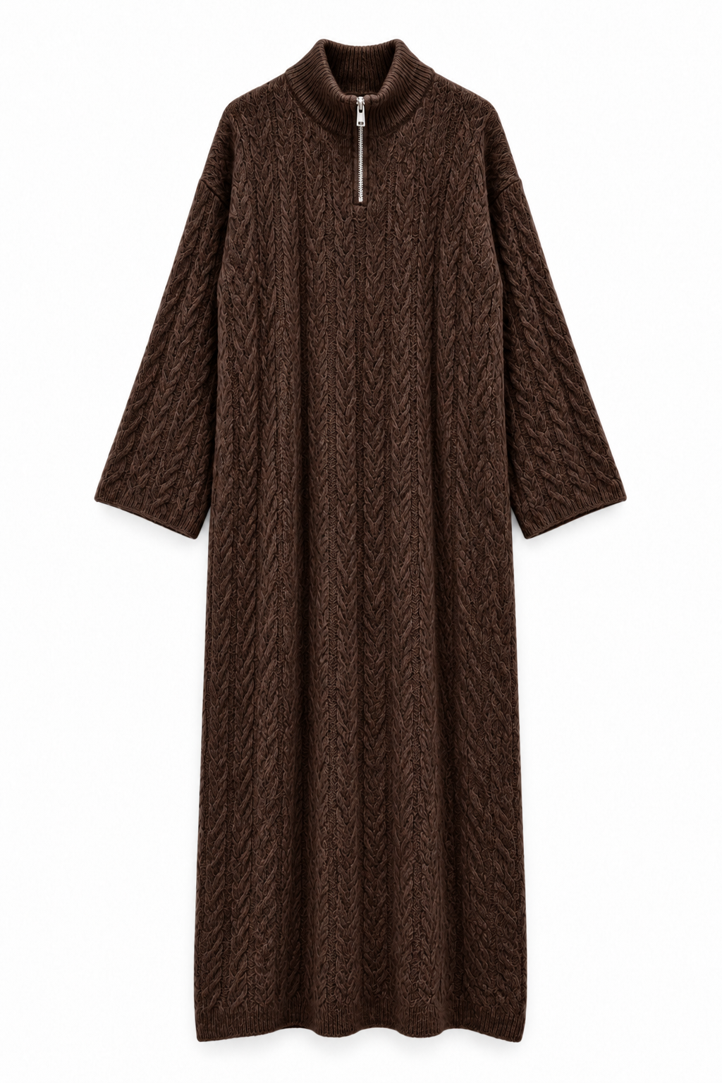 Zopfstrick-Maxikleid mit Reißverschluss