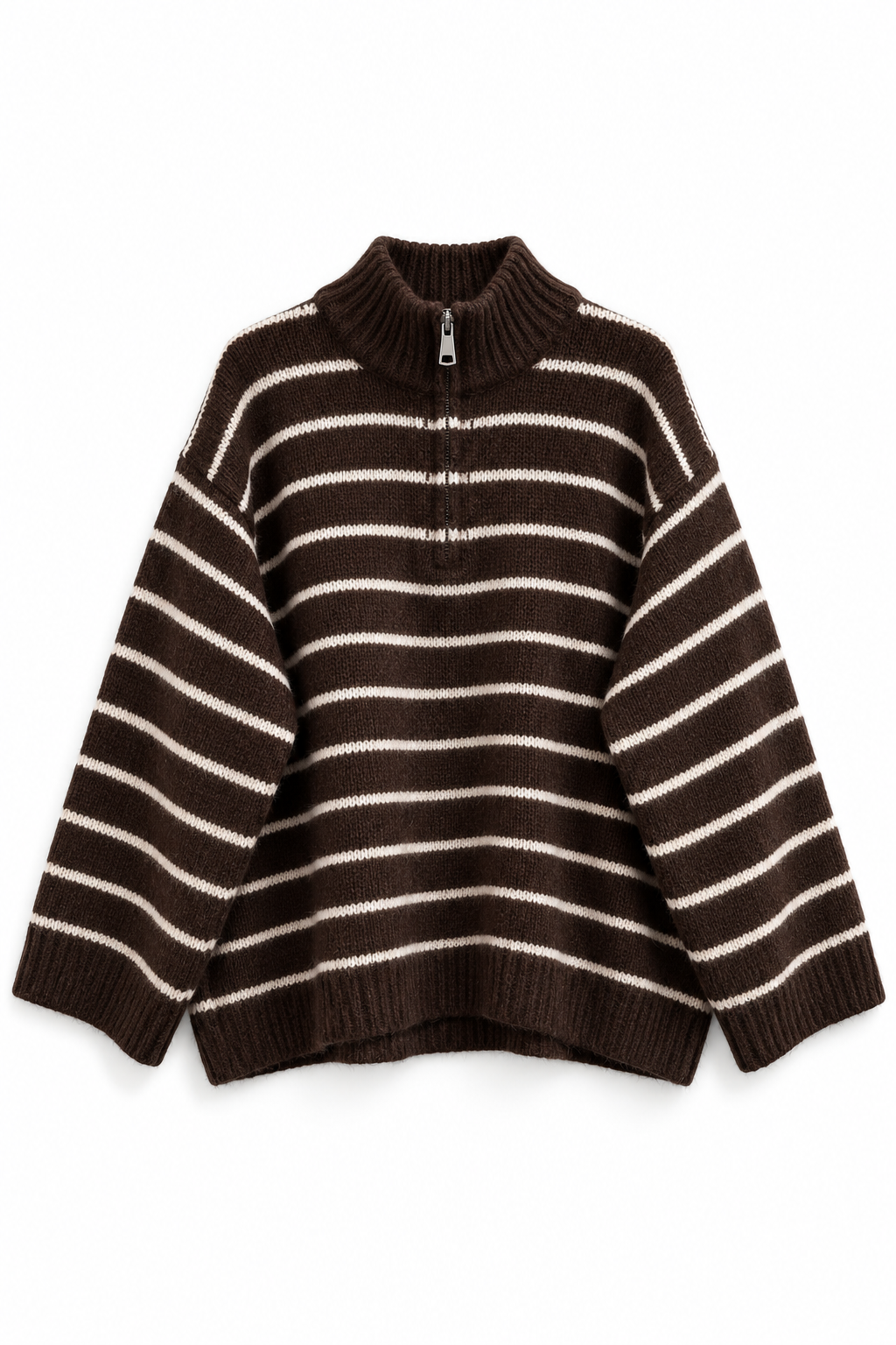 Oversize Streifenpullover mit Reißverschluss