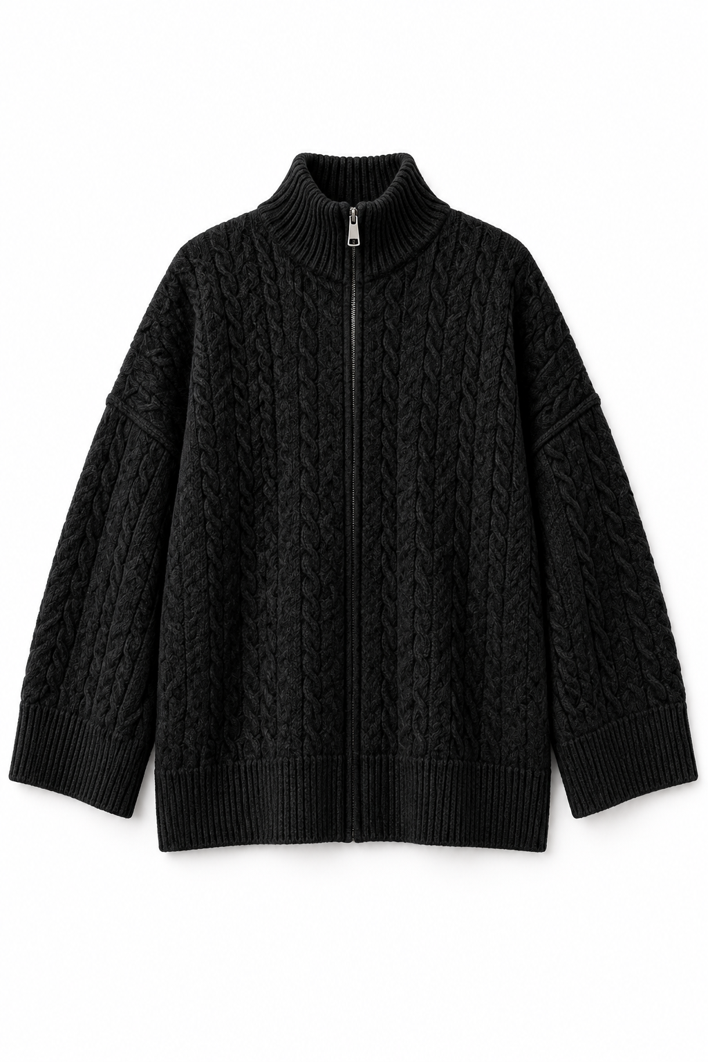 Zopfstrickjacke mit Reißverschluss