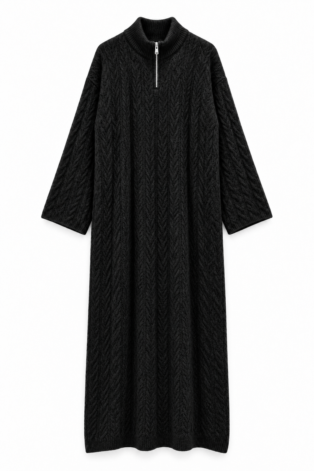 Zopfstrick-Maxikleid mit Reißverschluss